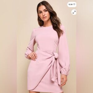 DO+BE Believe It or Knot Rose Pink Long Sleeve Tie-Front Skater Dress